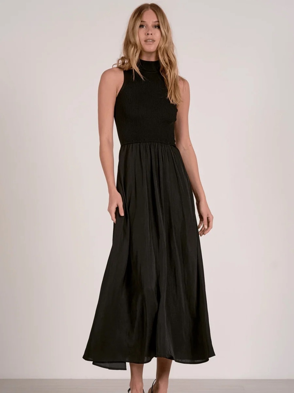 Sleeveless Black Maxi Dress with High Neck